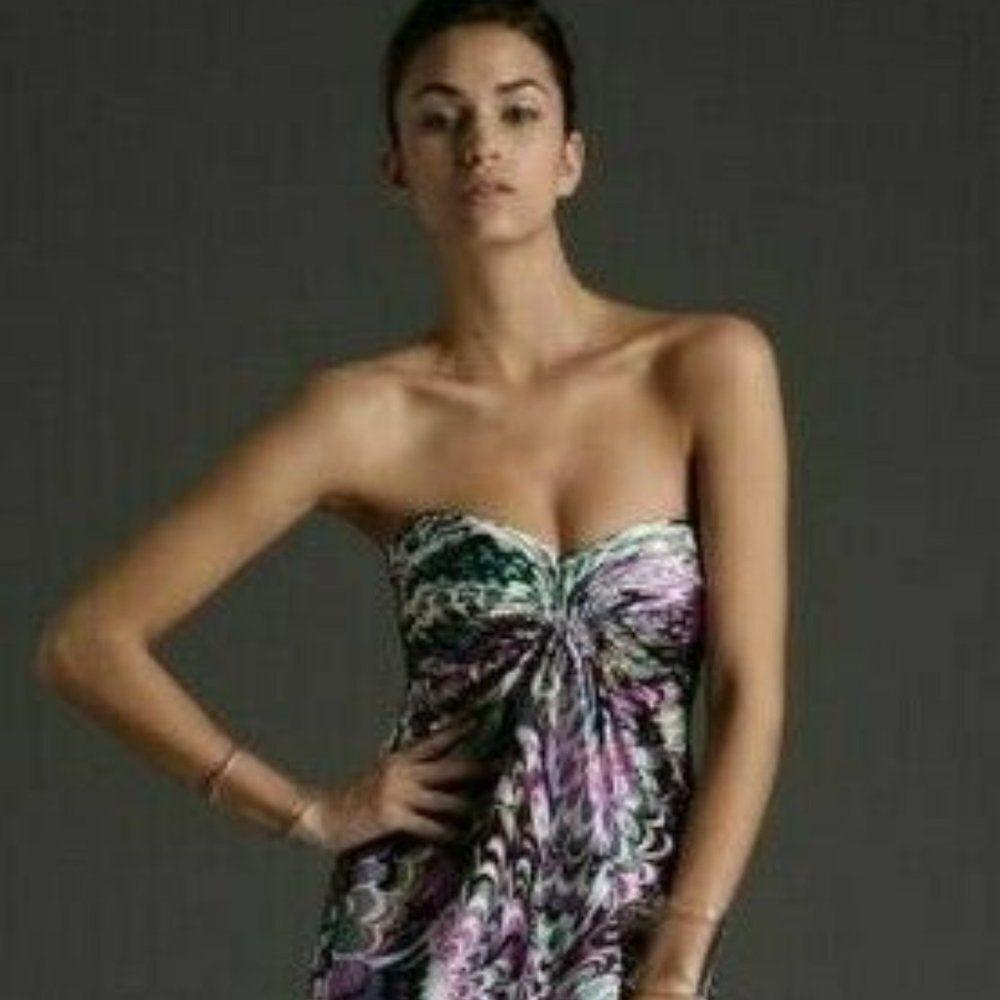 Laundry Shelli Segal Womens Size 4 Long Formal Silk Dress Strapless Zip Closure